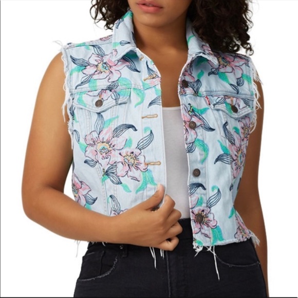 LEVI’S Premium Embroidered Floral Denim Crop Vest - Picture 3 of 14